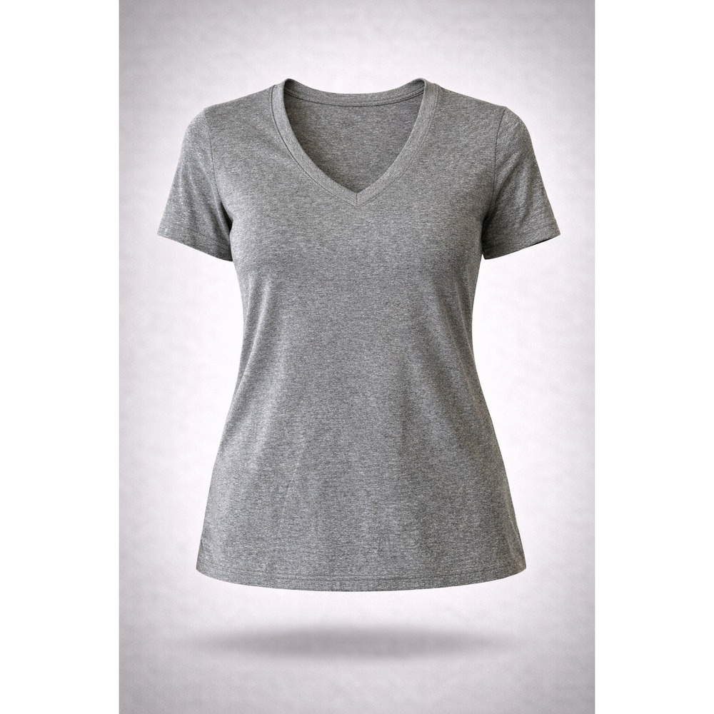 Nike Dri-FIT Women Heather Gray V-Neck Athletic Cut Training T-Shirt Large L